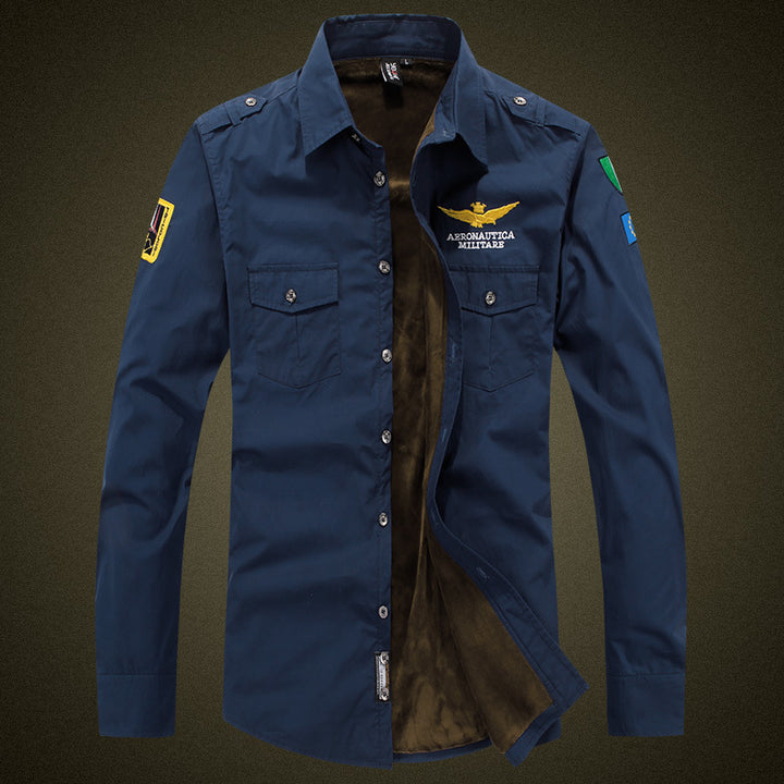 Herren  isolierte Military-Style Shirtjacke mit gestickten Patches und Kunstpelzfutter Echo Archiv