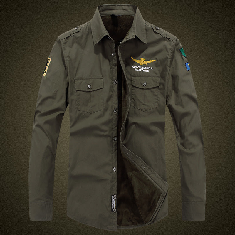 Herren  isolierte Military-Style Shirtjacke mit gestickten Patches und Kunstpelzfutter Echo Archiv