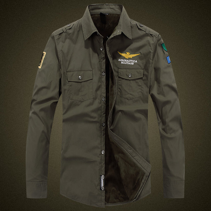 Herren  isolierte Military-Style Shirtjacke mit gestickten Patches und Kunstpelzfutter Echo Archiv