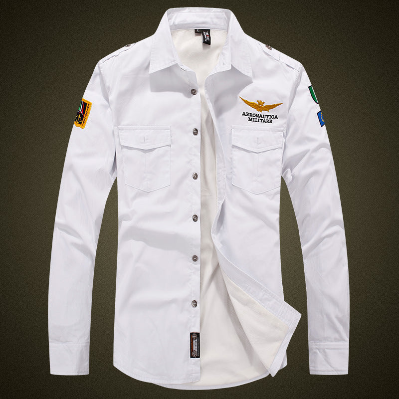 Herren  isolierte Military-Style Shirtjacke mit gestickten Patches und Kunstpelzfutter Echo Archiv
