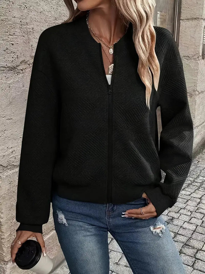 Echoarchiv | Cardigan - Damen Herbst Zip-Up Texturierter Cardigan mit Rippbund