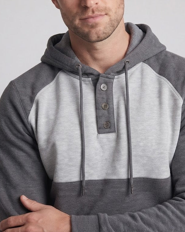 Herren Kapuzenpullover mit Druckknopf-Henley, Kontrast-Brustpanel und Kängurutasche Echo Archiv