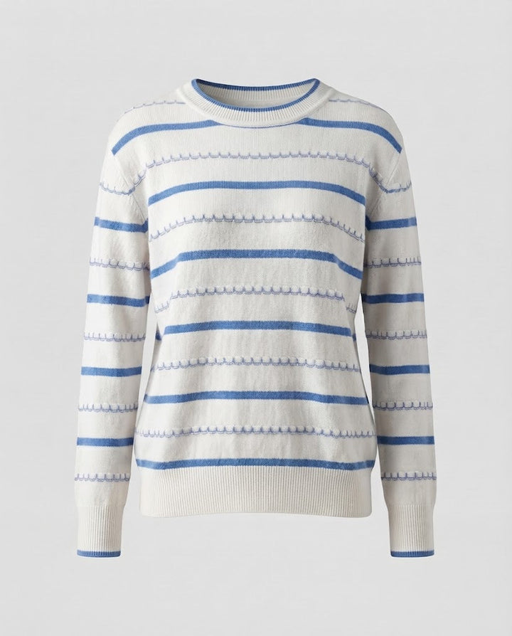 Damen Gestreifter Feinstrickpullover mit Ziernaht und Rundhalsausschnitt Echoarchiv