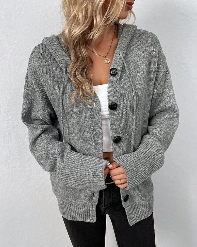Echoarchiv | Corina Einfarbige Strickjacke mit Kapuze und Schnürsenkeln