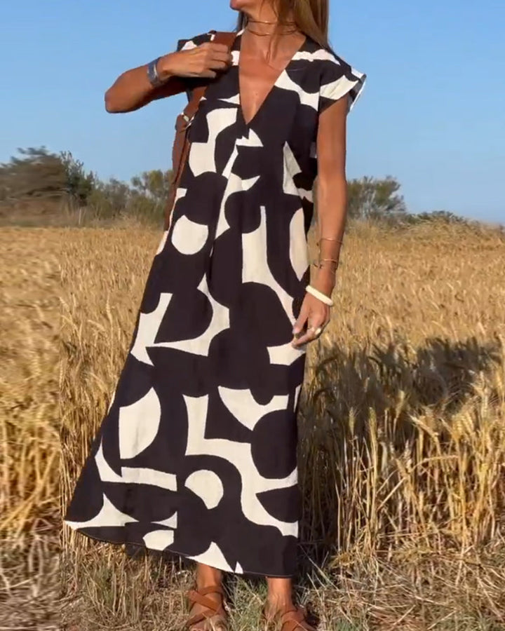 Echoarchiv | Amara Maxikleid mit Print und V-Ausschnitt