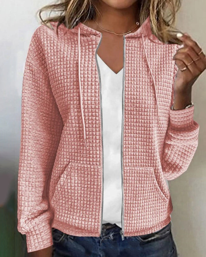 Damen-Cardigan mit Kapuze und Reißverschluss – Veloura