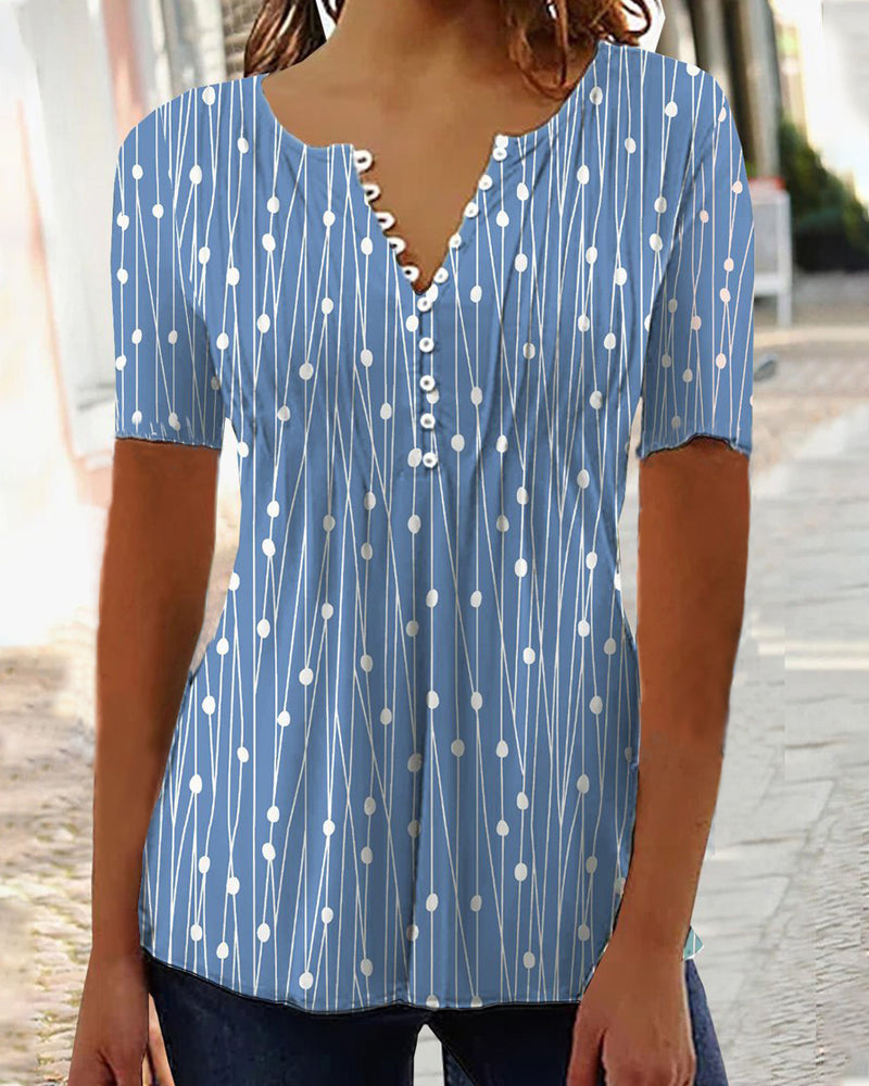 Echoarchiv | Punkte-Muster T-Shirt mit V-Ausschnitt