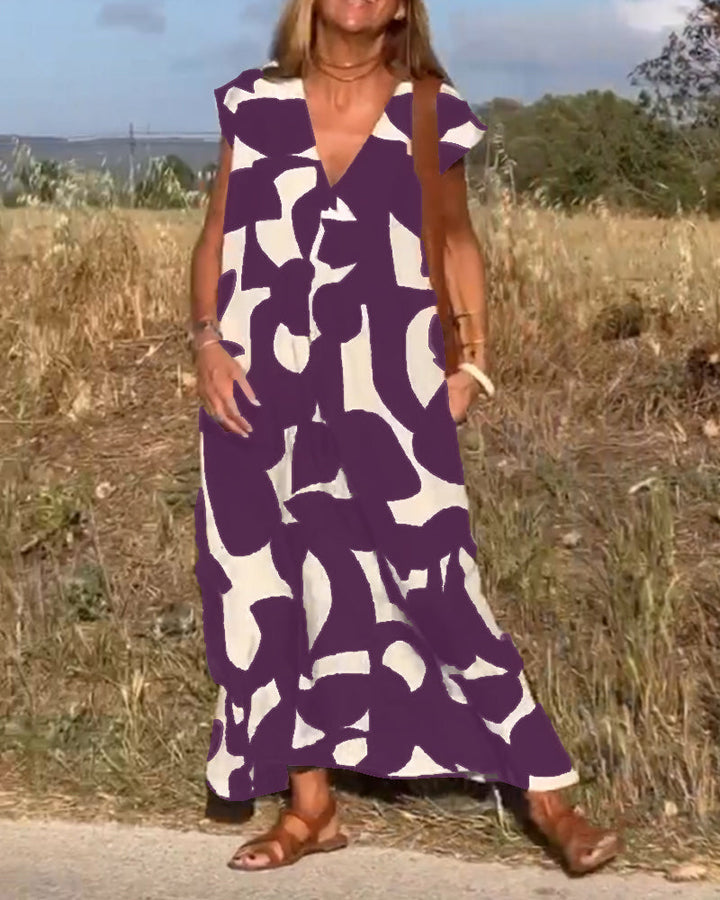 Echoarchiv | Amara Maxikleid mit Print und V-Ausschnitt