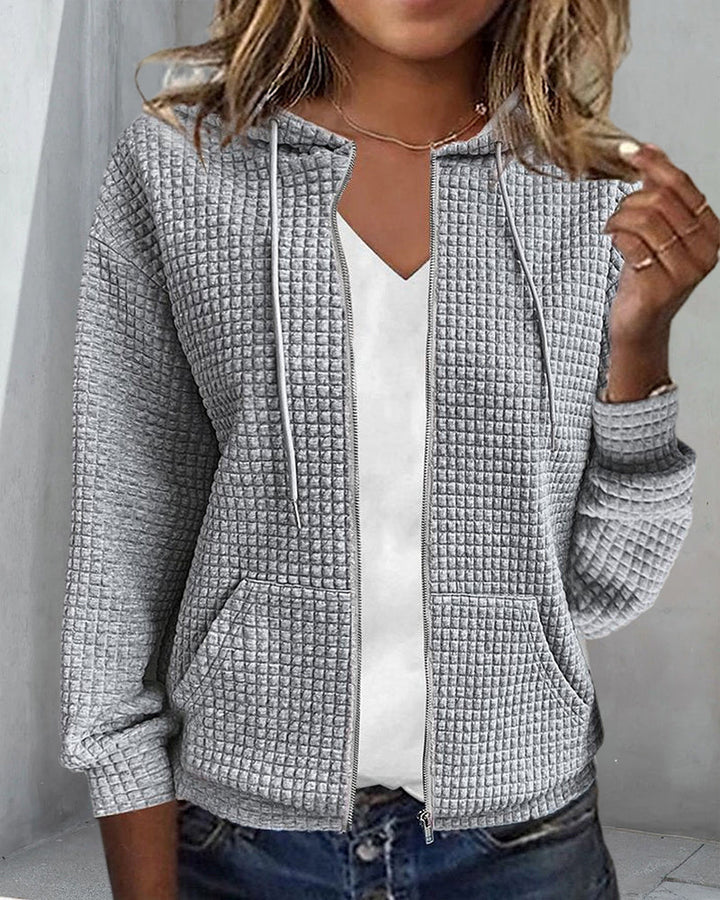 Damen-Cardigan mit Kapuze und Reißverschluss – Veloura
