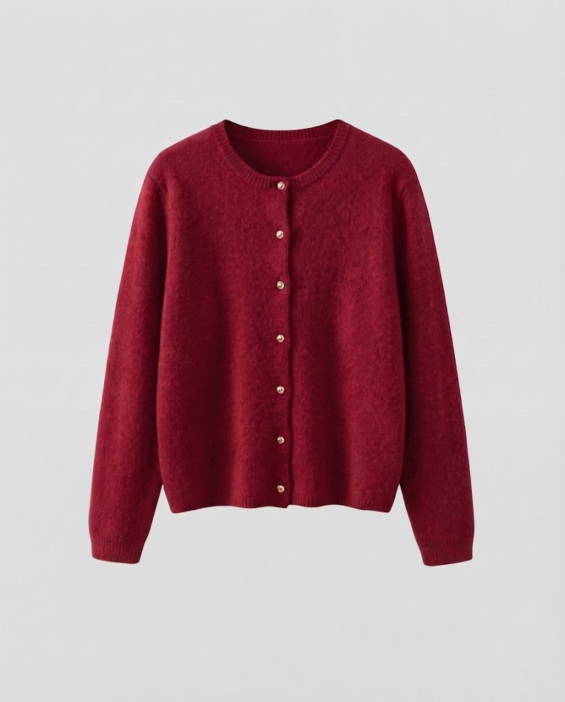 Damen Feiner Wollmix‑Knopfcardigan mit dekorativen goldfarbenen Druckknöpfen Echoarchiv