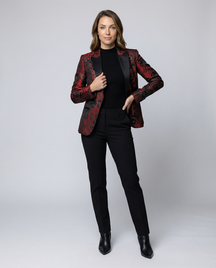 Echoarchiv | Satin Jacquard Blazer Mit Paisley Muster