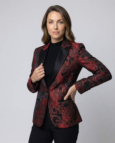 Echoarchiv | Satin Jacquard Blazer Mit Paisley Muster
