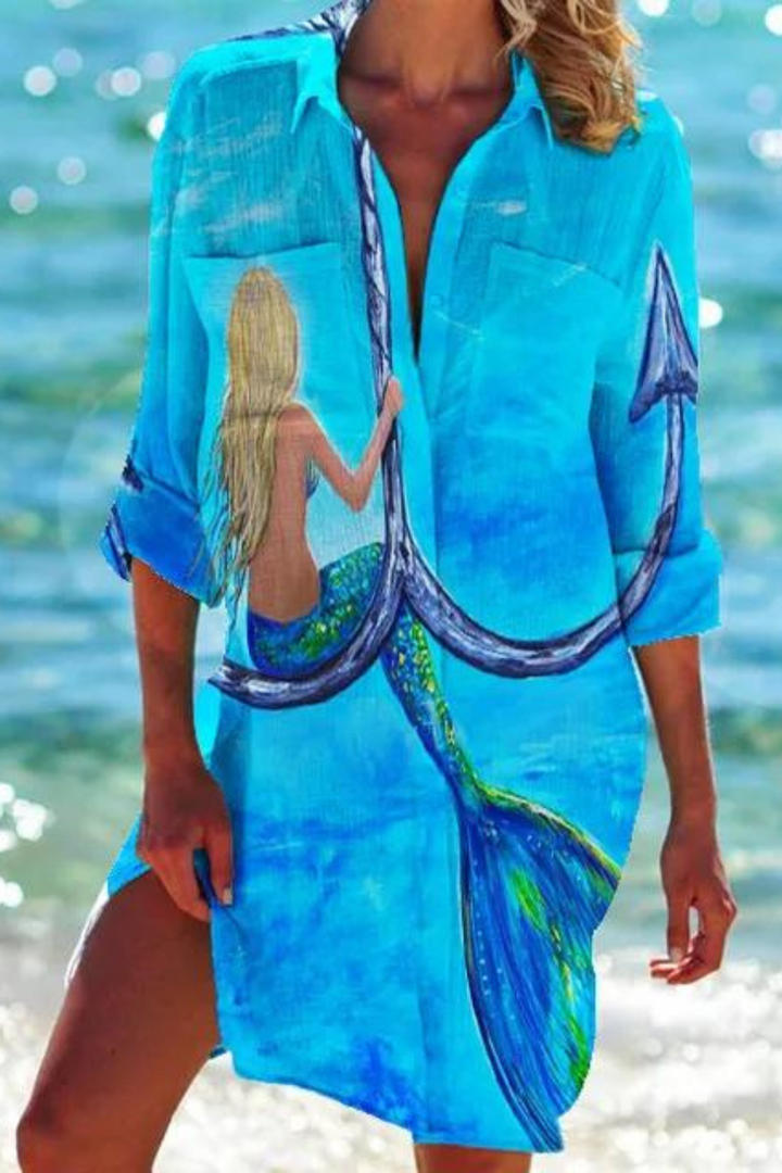 Echoarchiv - Lange Strandbluse mit Meeresmotiv