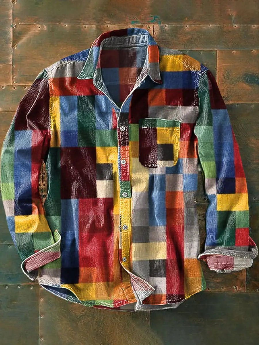 Echoarchiv | Stylisches Buntes Patchwork Button-Down Hemd