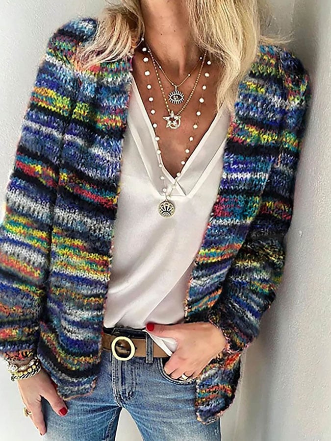 Echoarchiv | Bunt Gestreiftes Strickjacke für Damen