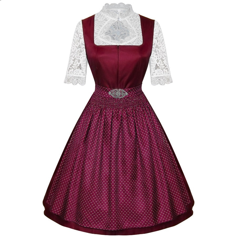 Damen Dirndlkleid mit floralen Details und Spitzenärmel Echoarchiv
