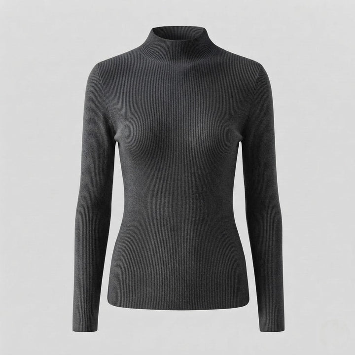 Damen Eleganter Slim-Fit Rollkragenpullover aus flauschigem Angora-Mix mit feiner Rippstruktur Echoarchiv