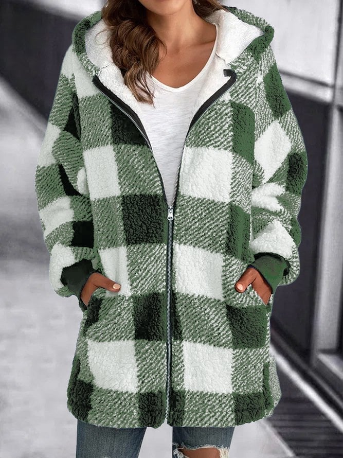 Echoarchiv | Weiche Damen Karierte Fleece Kapuzenjacke