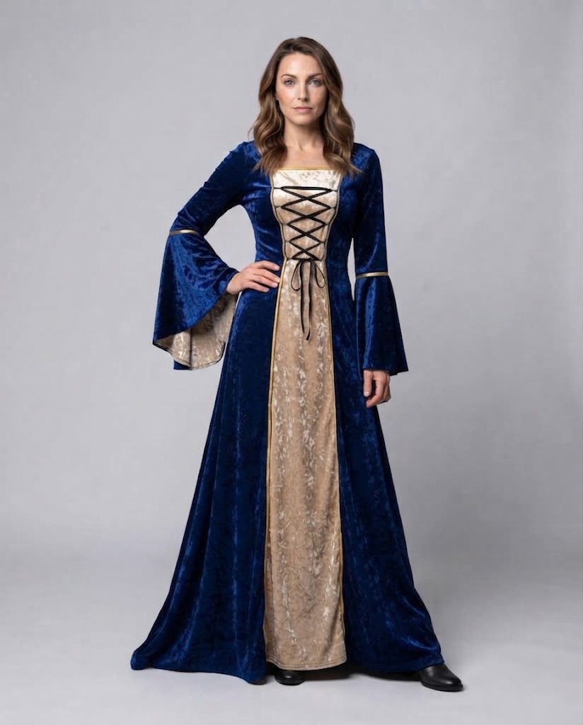 Damen elegantes historisches Kleid mit fließenden Ärmeln Echo Archiv