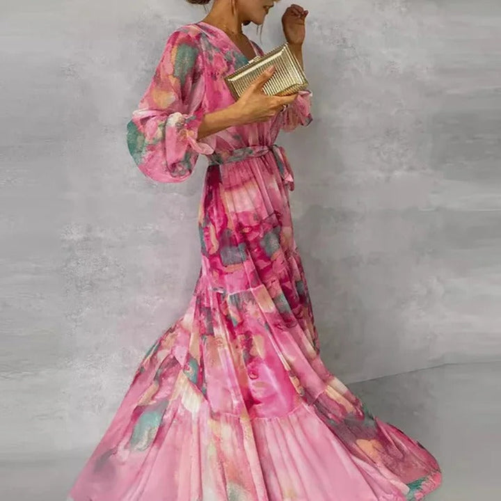 Echoarchiv | Elegantes Langärmeliges Maxikleid mit Blumenmuster