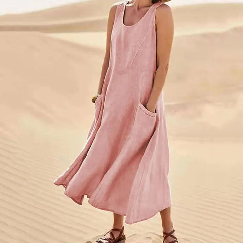 Echoarchiv - Leinen-Baumwoll-Ärmelloses Kleid für Frauen
