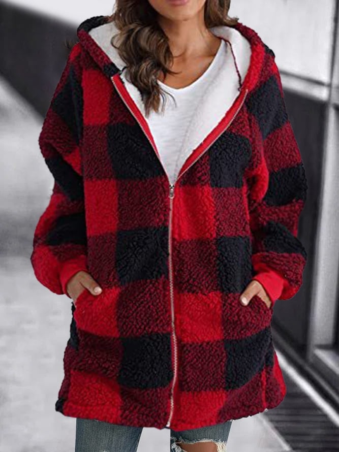 Echoarchiv | Weiche Damen Karierte Fleece Kapuzenjacke