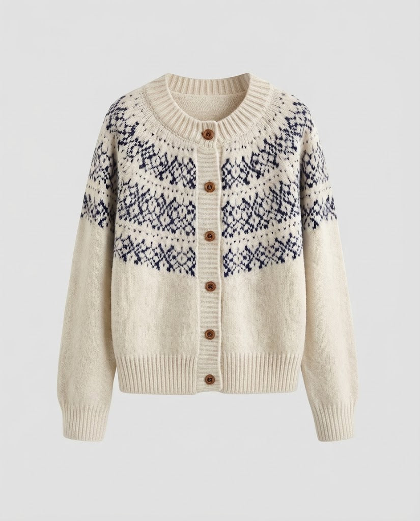 Damen Kurzcardigan im Skandi‑Look mit Rundpasse und Holzknopfleiste Echo Archiv