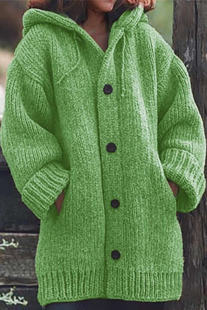 Lange, übergroße Strickjacke mit Kapuze – Veloura