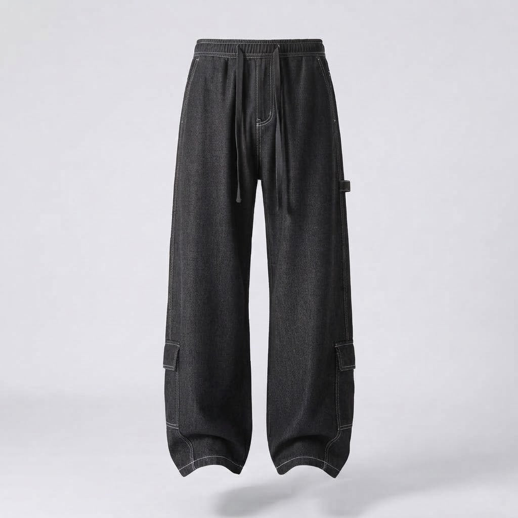 Herren Weite Baggy-Cargo-Hose mit Tunnelzug, Kontrastnähten & Utility-Tasche Echoarchiv