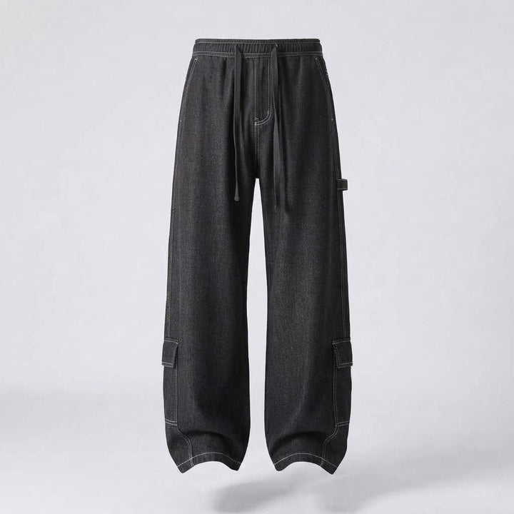 Herren Weite Baggy-Cargo-Hose mit Tunnelzug, Kontrastnähten & Utility-Tasche Echoarchiv