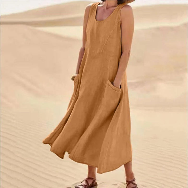 Echoarchiv - Leinen-Baumwoll-Ärmelloses Kleid für Frauen