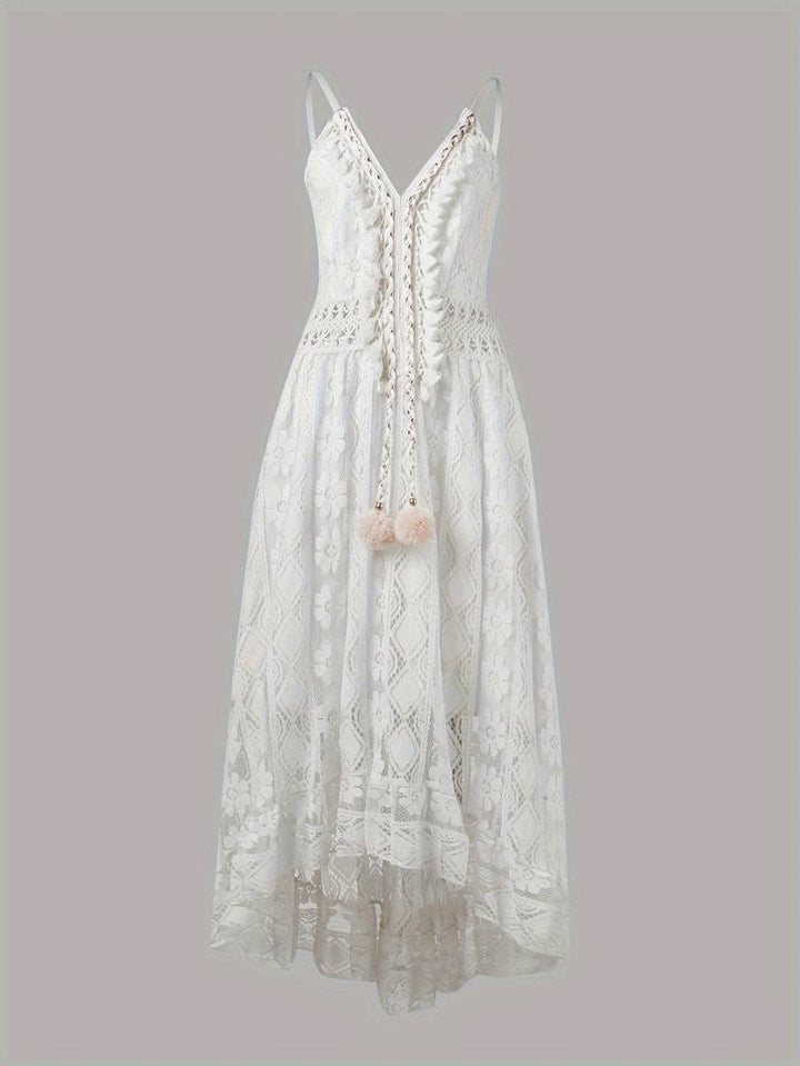 Echoarchiv – boho-maxi-sommerkleid mit spaghettiträgern und v-ausschnitt