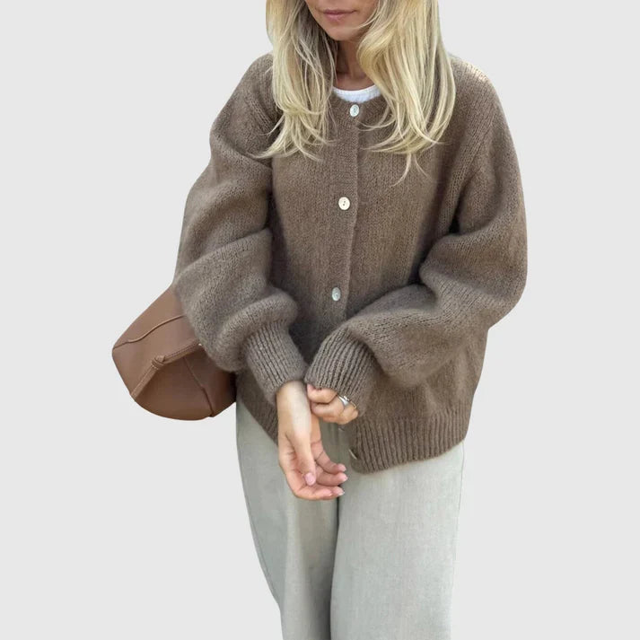 Damen Cardigan mit Rundhalsausschnitt und Knopfverschluss – Veloura
