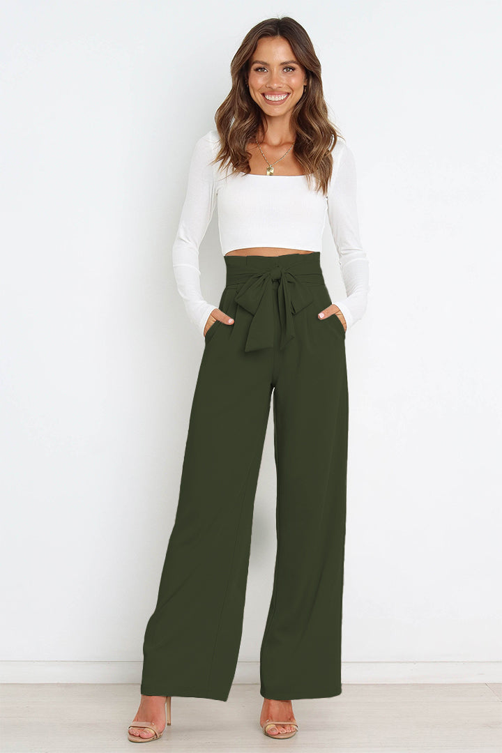 Hohe Taille Paperbag Hose mit Schleifendetail – Avélisse