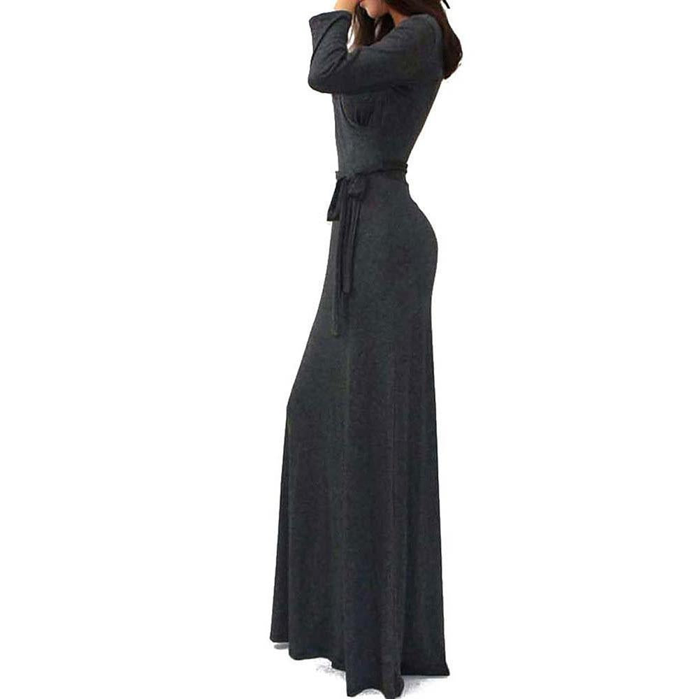 Damen Wickel‑Maxikleid mit Taillenschärpe, figurbetonter Silhouette & 3/4‑Ärmeln Echoarchiv