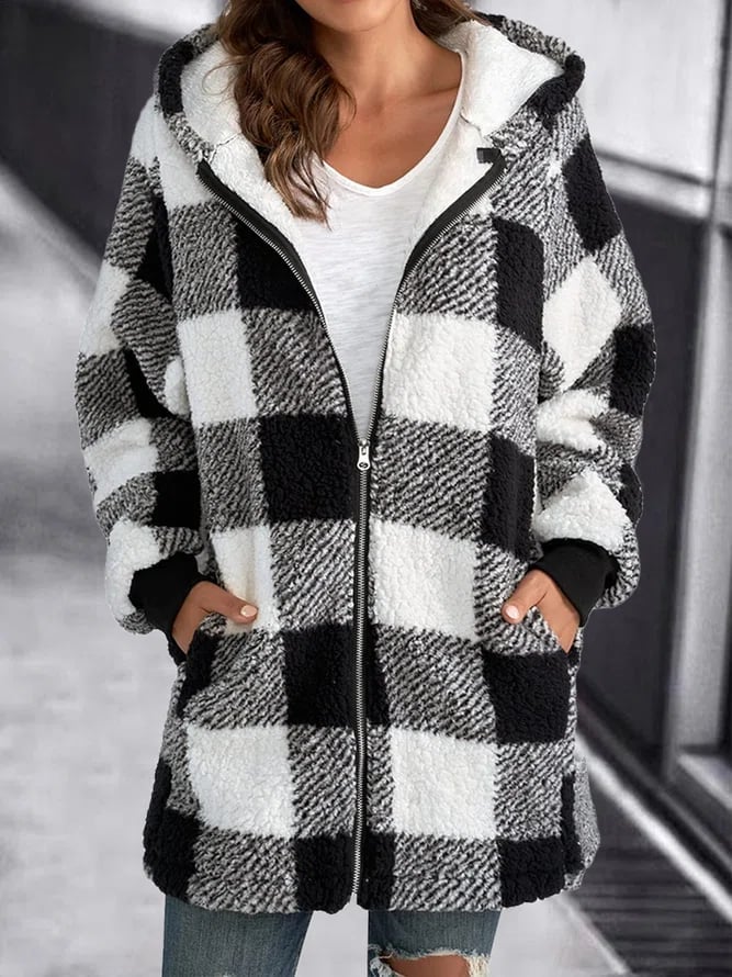Echoarchiv | Weiche Damen Karierte Fleece Kapuzenjacke