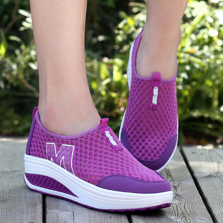 Damen nan leichter Netz-Slipper mit ergonomischer Keilsohle und stoßdämpfender Zwischensohle Echo Archiv