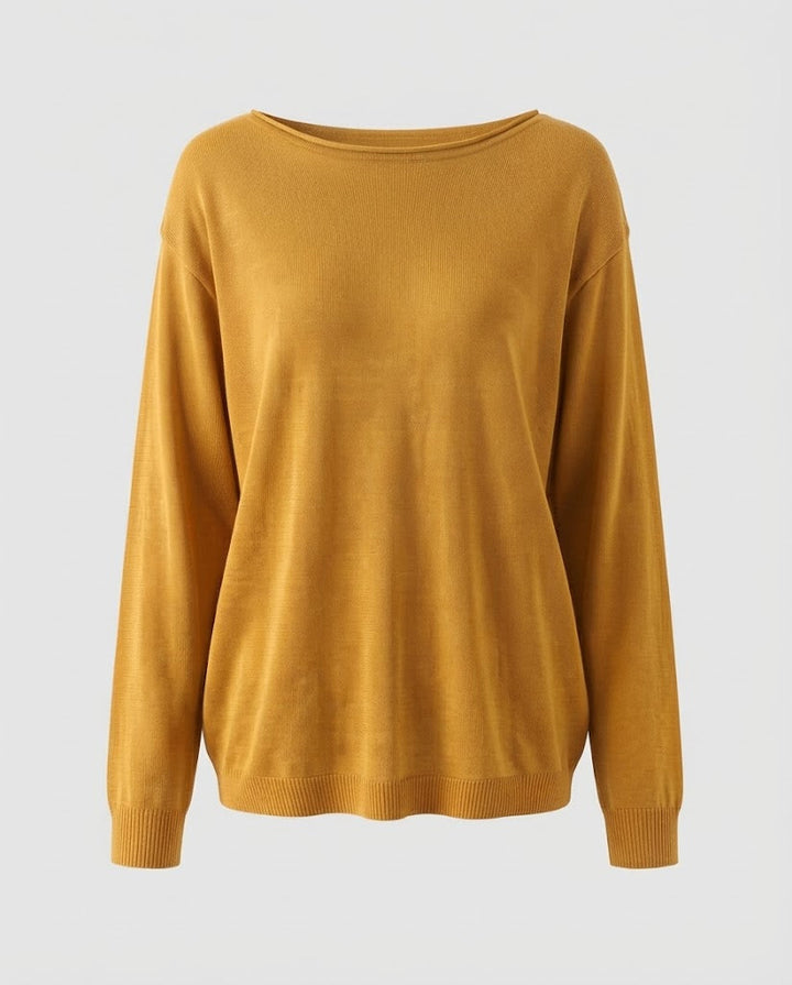 Damen feiner Strickpullover mit Bootsausschnitt und lockerer Passform Echoarchiv