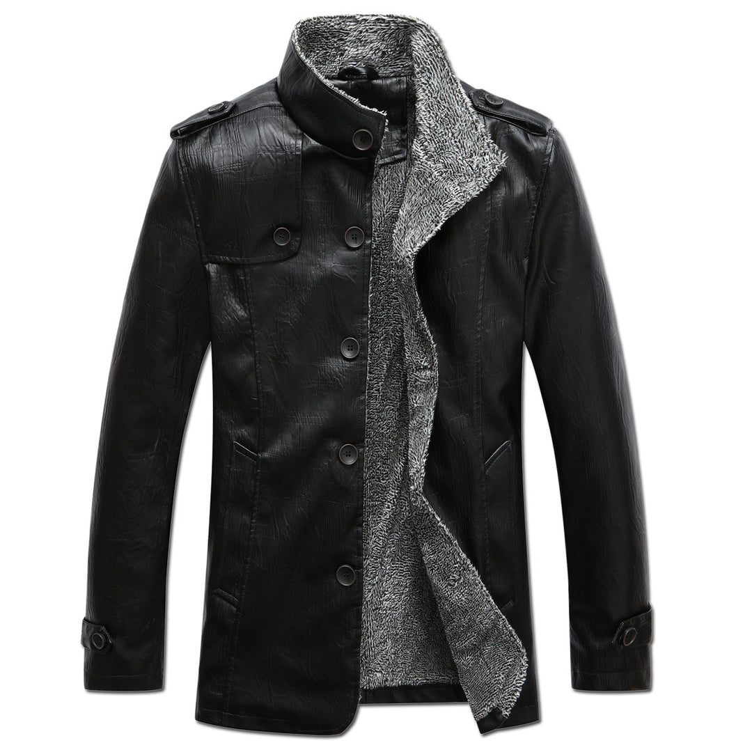 Herren modische Lederjacke mit warmem Fleecefutter Echoarchiv