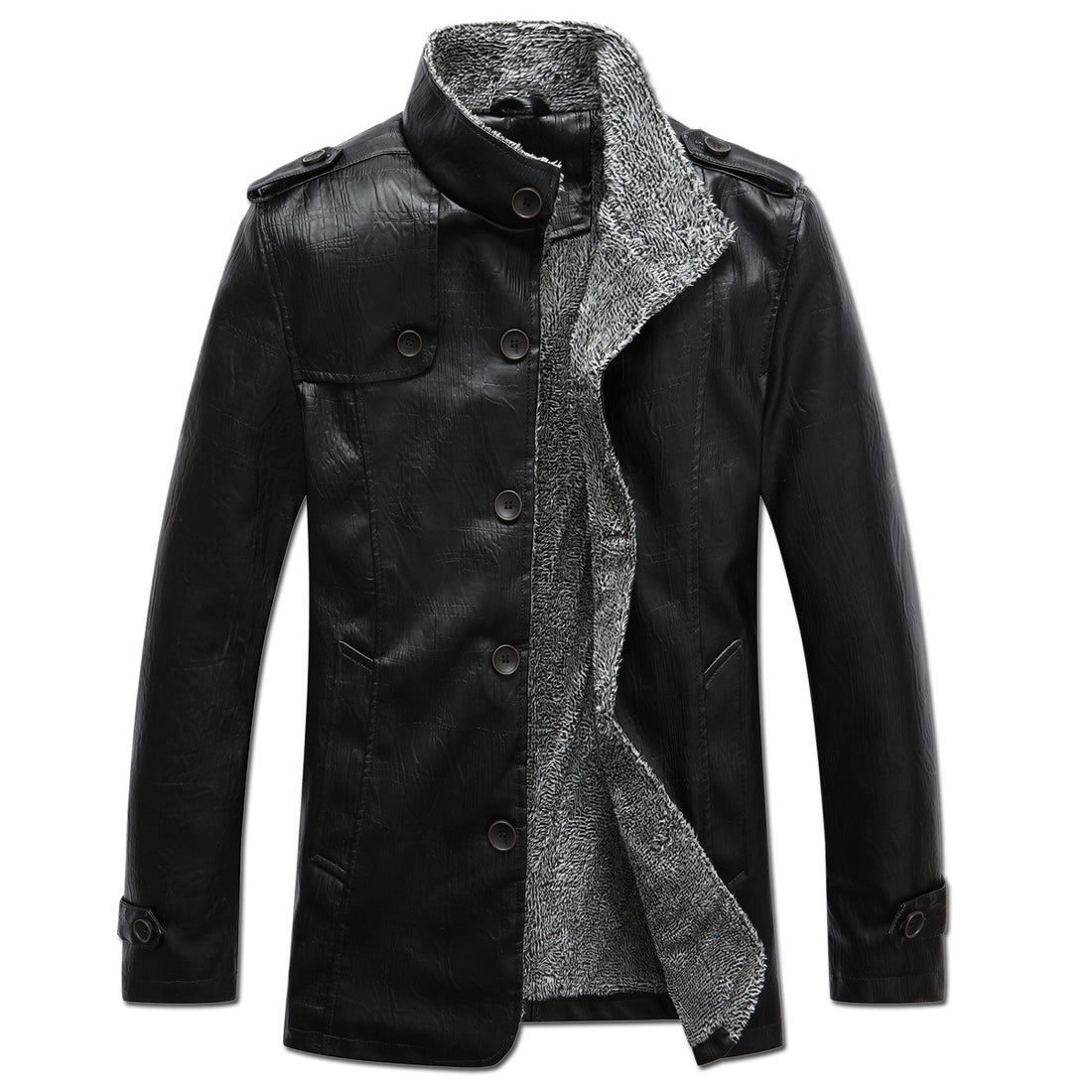 Herren modische Lederjacke mit warmem Fleecefutter – Valtoré