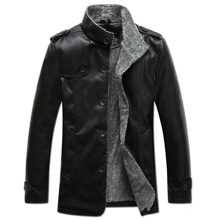 Herren modische Lederjacke mit warmem Fleecefutter Echoarchiv