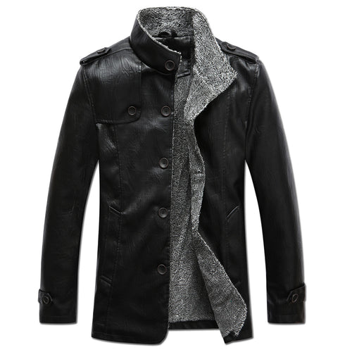 Herren modische Lederjacke mit warmem Fleecefutter Echoarchiv