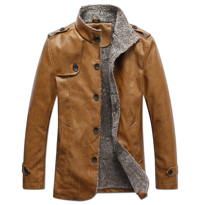 Herren modische Lederjacke mit warmem Fleecefutter Echoarchiv