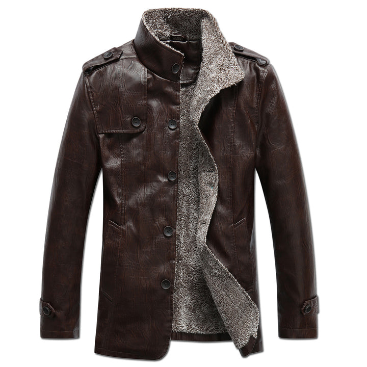 Herren modische Lederjacke mit warmem Fleecefutter Echoarchiv