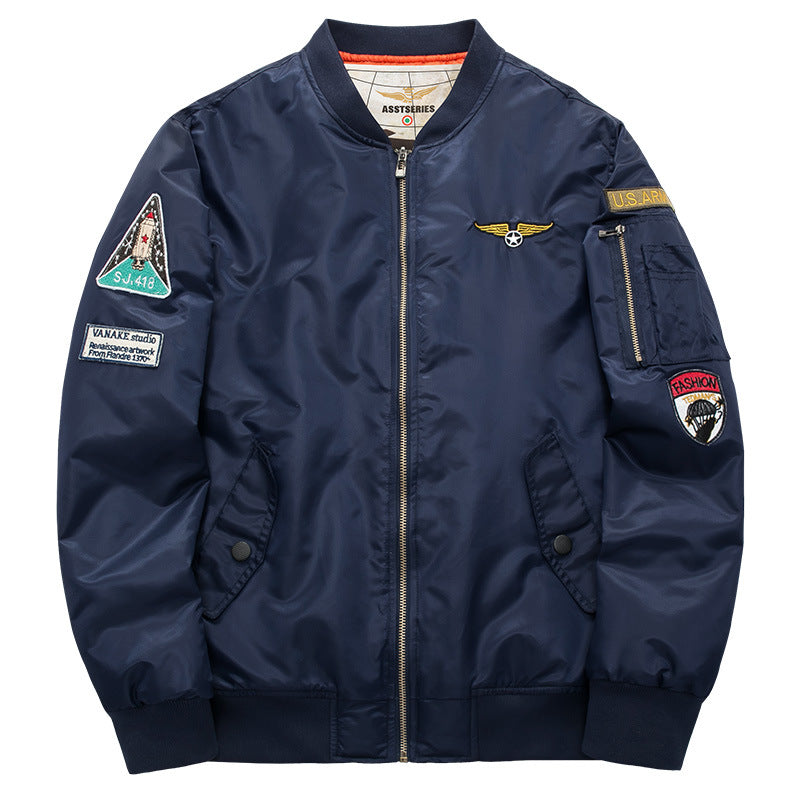 Men's pilot-inspired patch-detail nylon flight jacket with sleeve zip pocket – Taviero