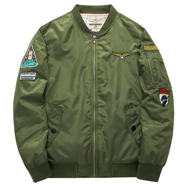Men's pilot-inspired patch-detail nylon flight jacket with sleeve zip pocket – Taviero