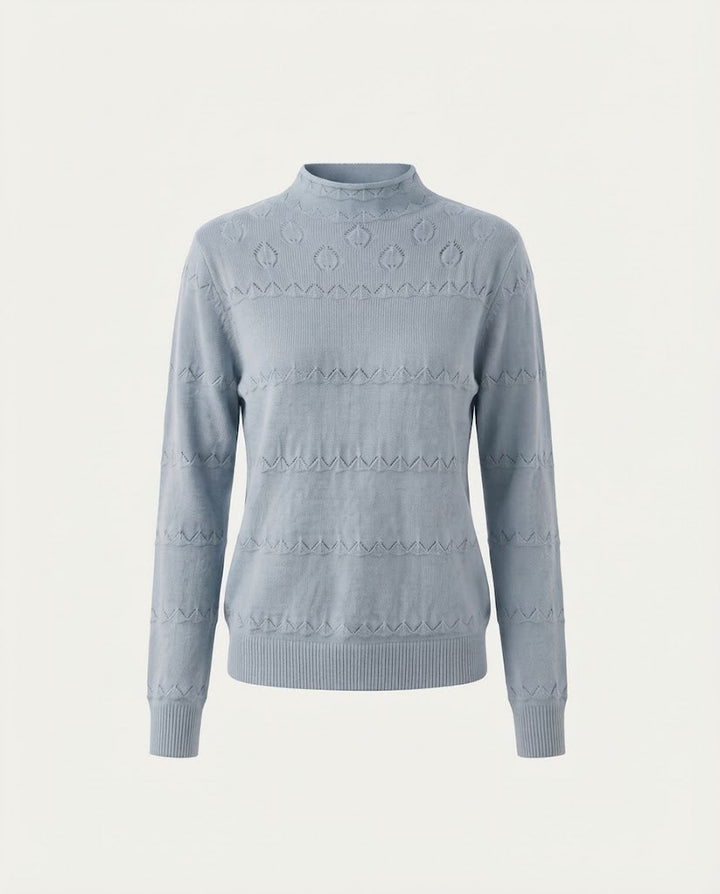 Damen Feinstrick-Pullover mit dezentem Ajourstreifen und kurzem Stehkragen Echoarchiv