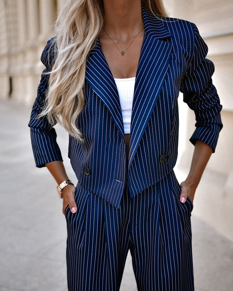 Echoarchiv | Delig Blazer Set Damenanzug Cropped Blazer mit Hose