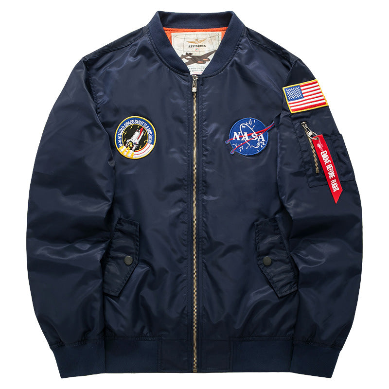 Men's mission-patch zip-up pilot jacket with sleeve utility pocket – Taviero