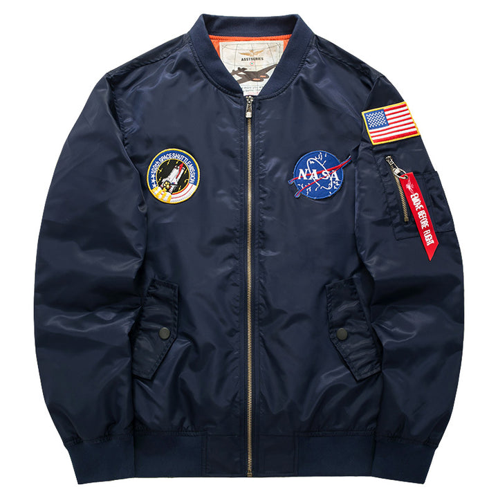 Men's mission-patch zip-up pilot jacket with sleeve utility pocket – Taviero